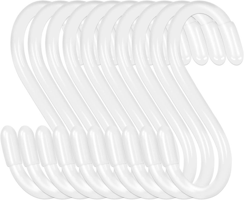 DINGEE 30 Pack 3 Inch White S Hooks,Vinyl Coated Heavy Duty S Hook for Hanging Plants,Non Slip Closet S Hooks,Steel Metal White Vinyl Coated Small S Hook for Hanging Jeans Pots and Pans Coffee Cups - Image 1